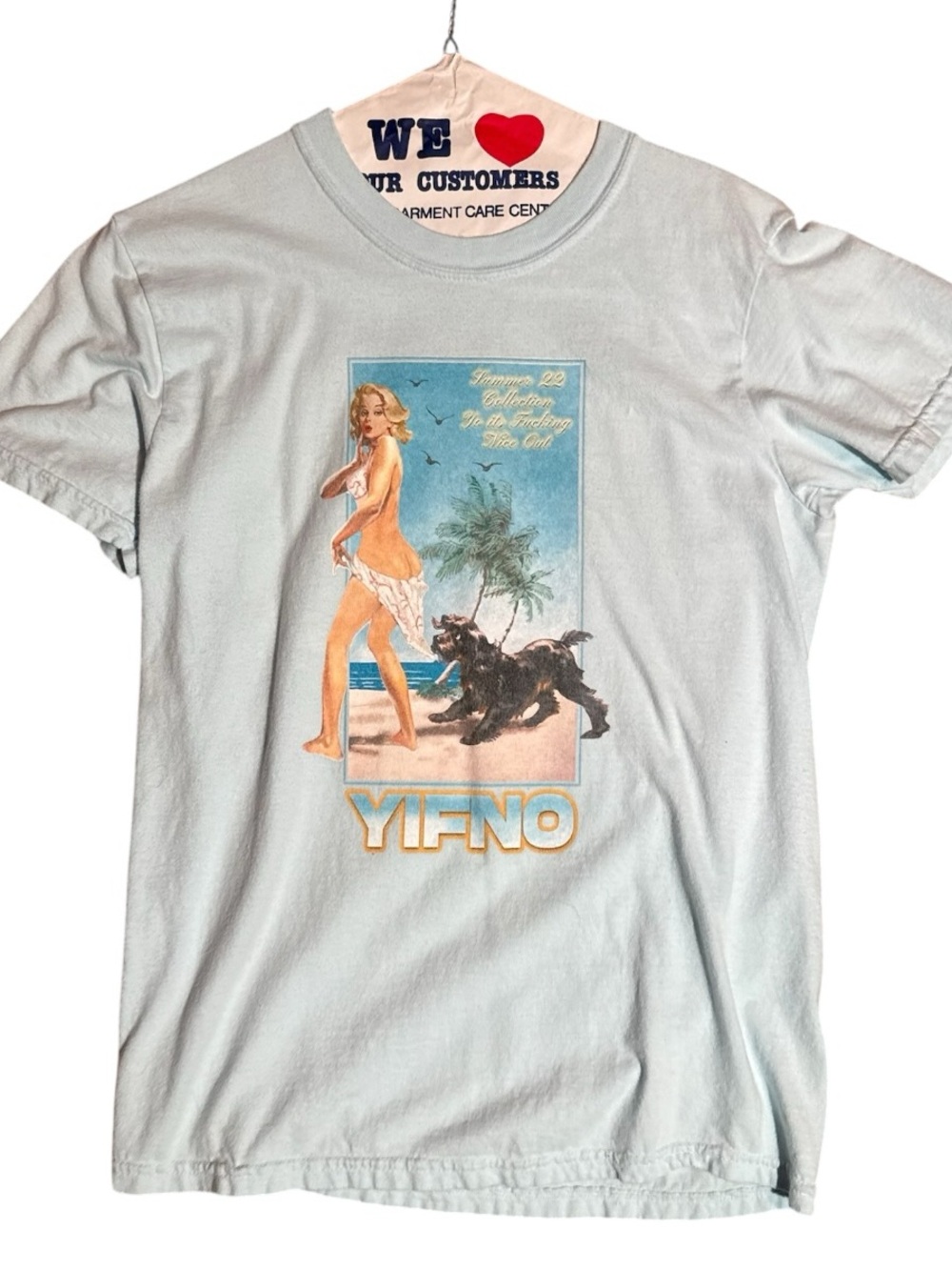 Men's Light Blue Graphic Short Sleeve Tee Beach Babe